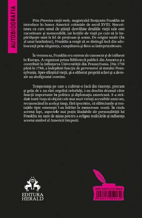 Povestea vietii mele - Benjamin Franklin (Autobiografia) - Benjamin Franklin | Editura Herald
