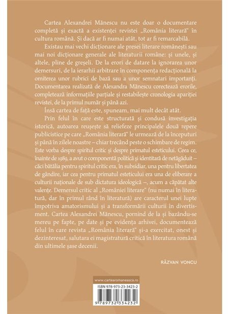 O istorie a ,,Romaniei literare" - Alexandra Florina Manescu | Cartea Romaneasca [necartonata]