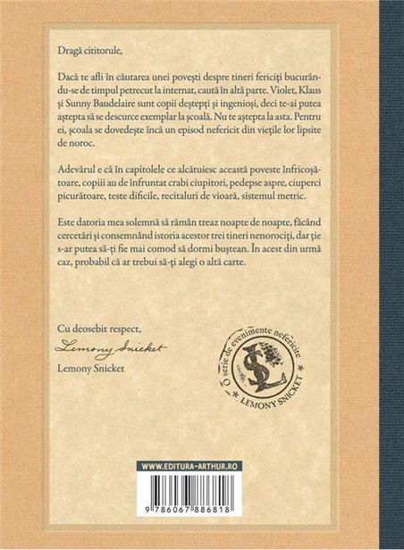 O serie de evenimente nefericite V: Academia austera - Lemony Snicket | Arthur [cartonata]